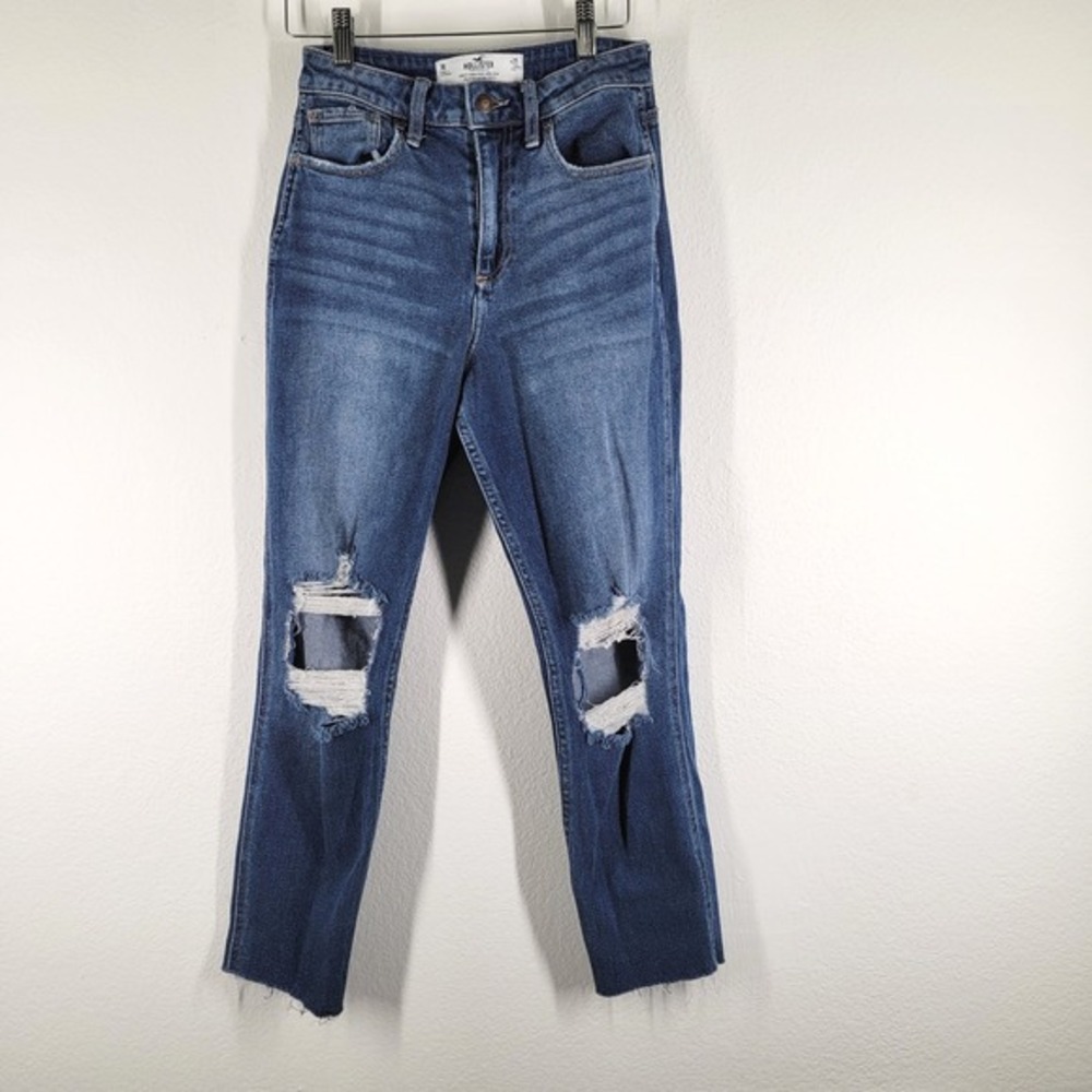 Hollister Curvy High Rise Mom Jean Ripped Distressed Frayed Hem Blue Size‎ 25